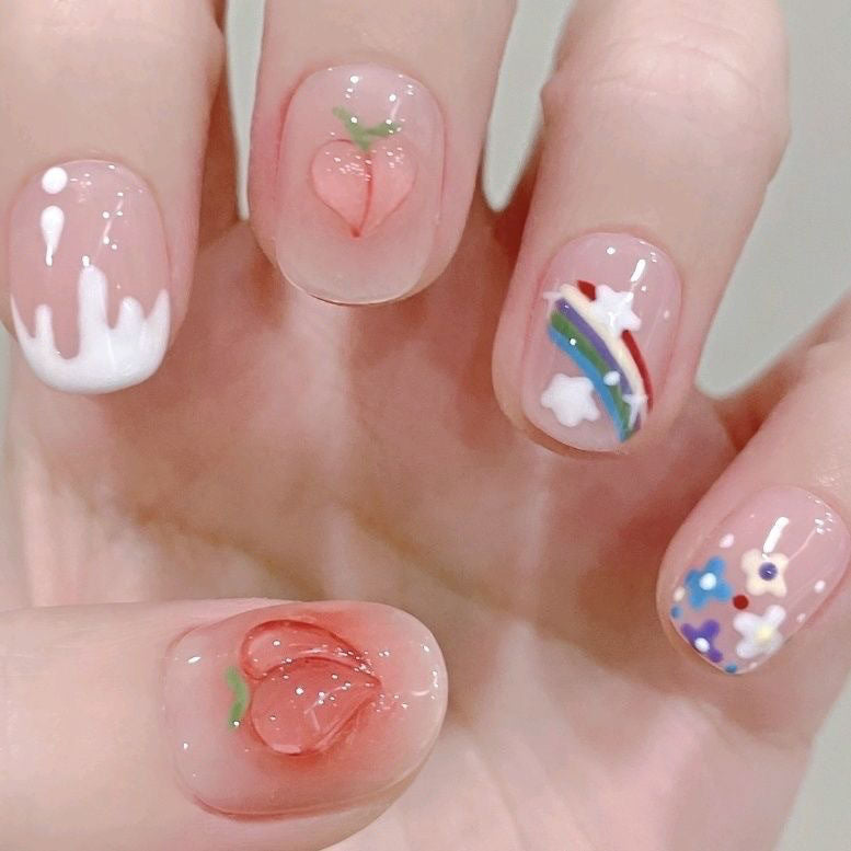 Designer: MeowMeow.Handmade Nail Designs Press on Nails DIY  Nail Art for woman girl Short Square pink