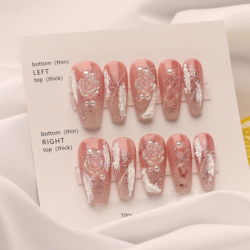 Designer: MeowMeow.Handmade Nail Designs Press on Nails DIY  Nail Art for woman girl Long Coffin pink