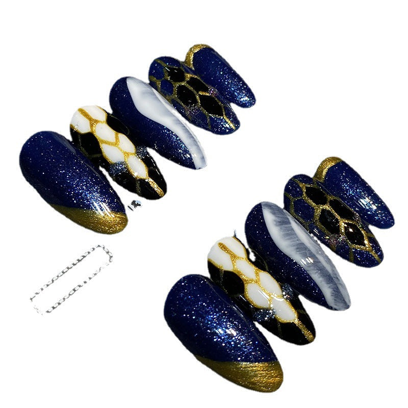 Designer: HuaHua.Handmade nails Press on Nails DIY Nail Art for woman girl Almond Long blue