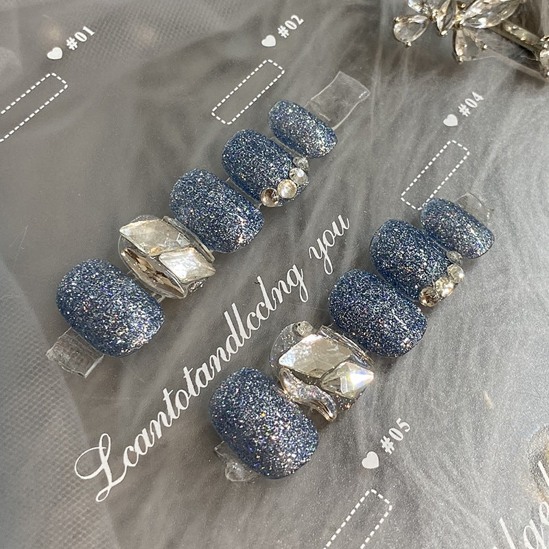 Designer: HuaHua.Handmade nails Press on Nails DIY Nail Art for woman girl Short Square blue