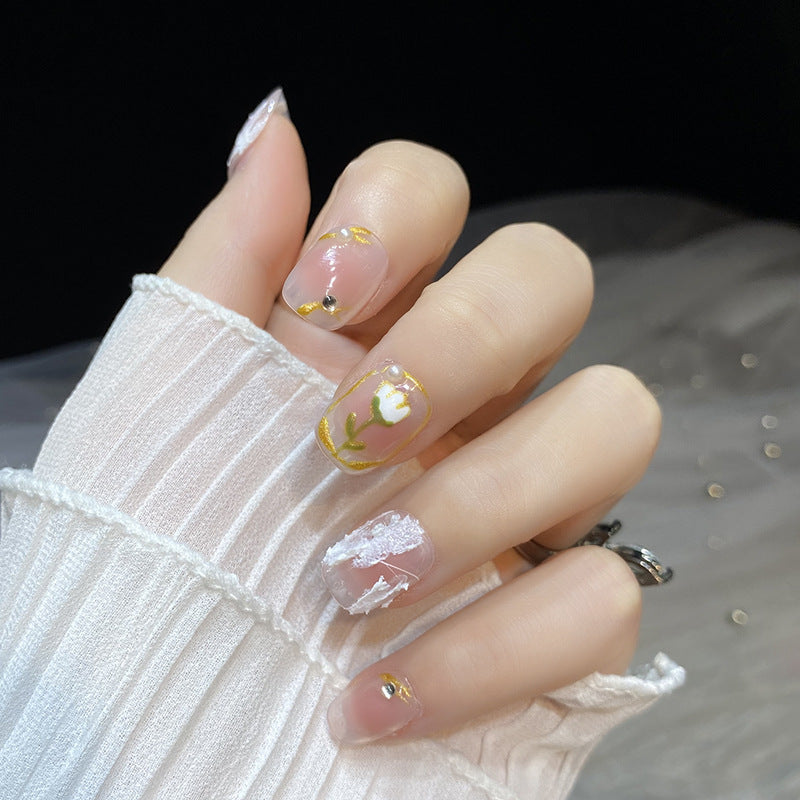 Designer: HuaHua.Handmade nails Press on Nails DIY Nail Art for woman girl Short Square pink