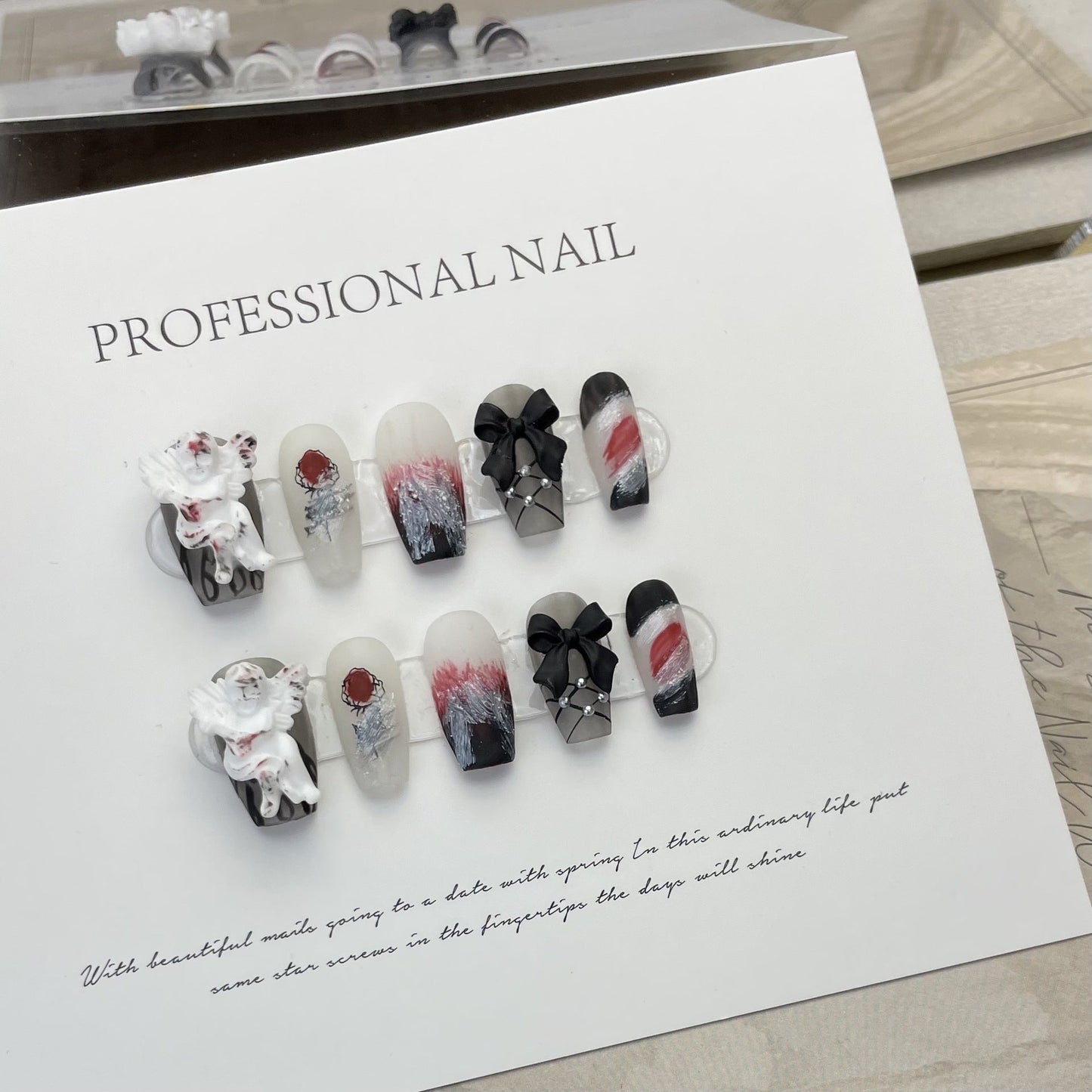 Designer: ManMan Handmade nails Press on Nails DIY Nail Art for woman girl Long Coffin black