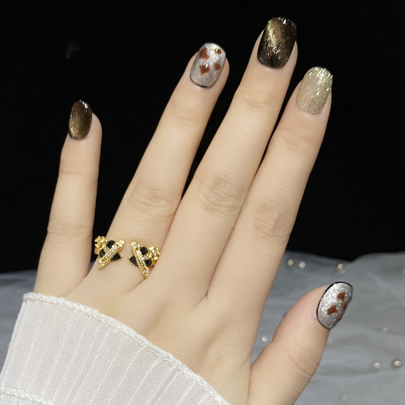 Designer: HuaHua.Handmade nails Press on Nails DIY Nail Art for woman girl Short Square gray