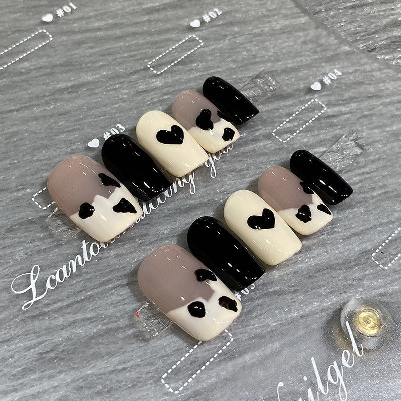 Designer: HuaHua.Handmade nails Press on Nails DIY Nail Art for woman girl Long Coffin black