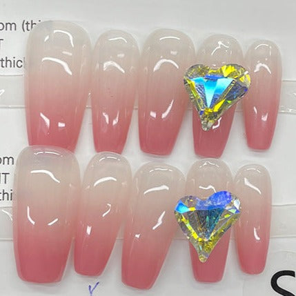 Designer: MeowMeow.Handmade Nail Designs Press on Nails DIY  Nail Art for woman girl Long Coffin pink
