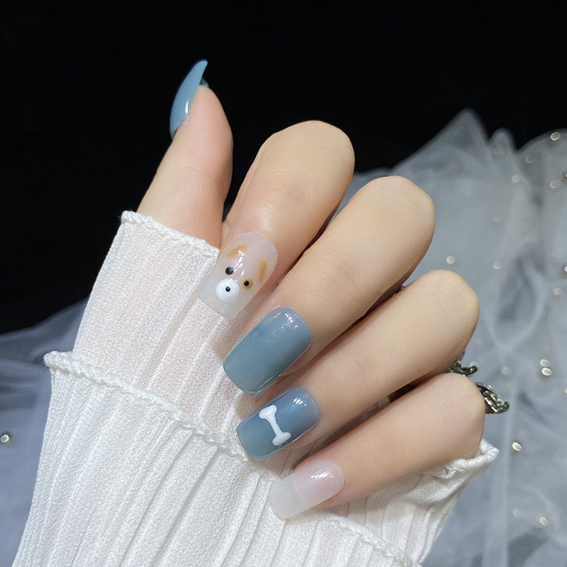 Designer: HuaHua.Handmade nails Press on Nails DIY Nail Art for woman girl Short Square blue