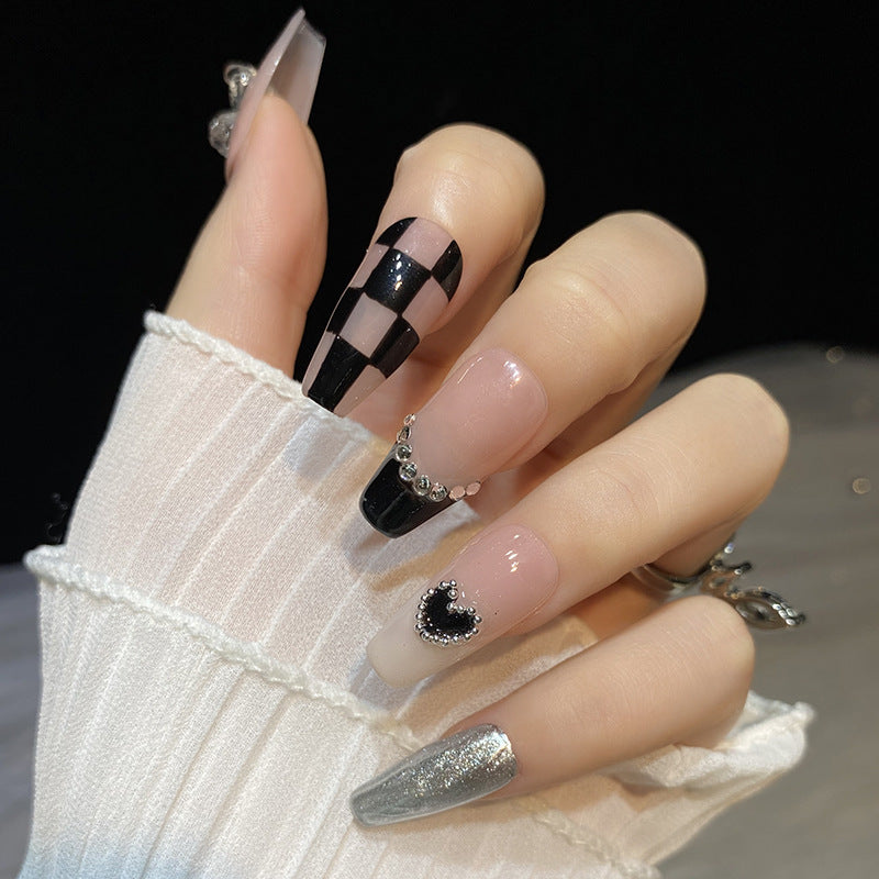 Designer: HuaHua.Handmade nails Press on Nails DIY Nail Art for woman girl Long Coffin pink