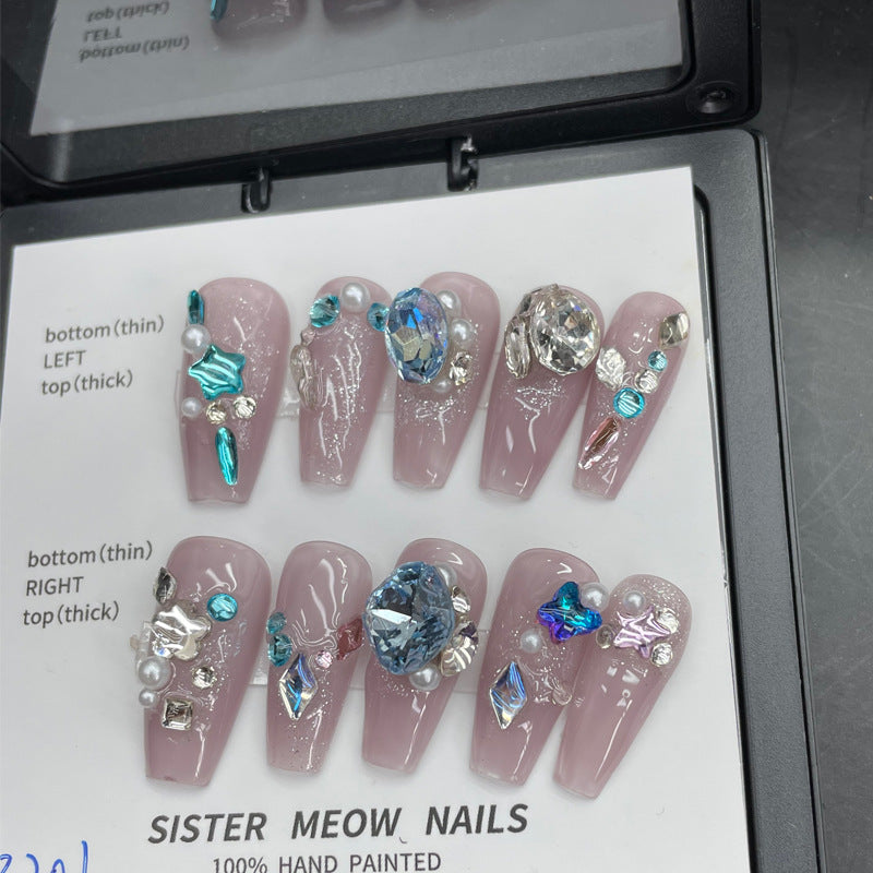 Designer: MeowMeow.Handmade Nail Designs Press on Nails DIY  Nail Art for woman girl Long Coffin pink