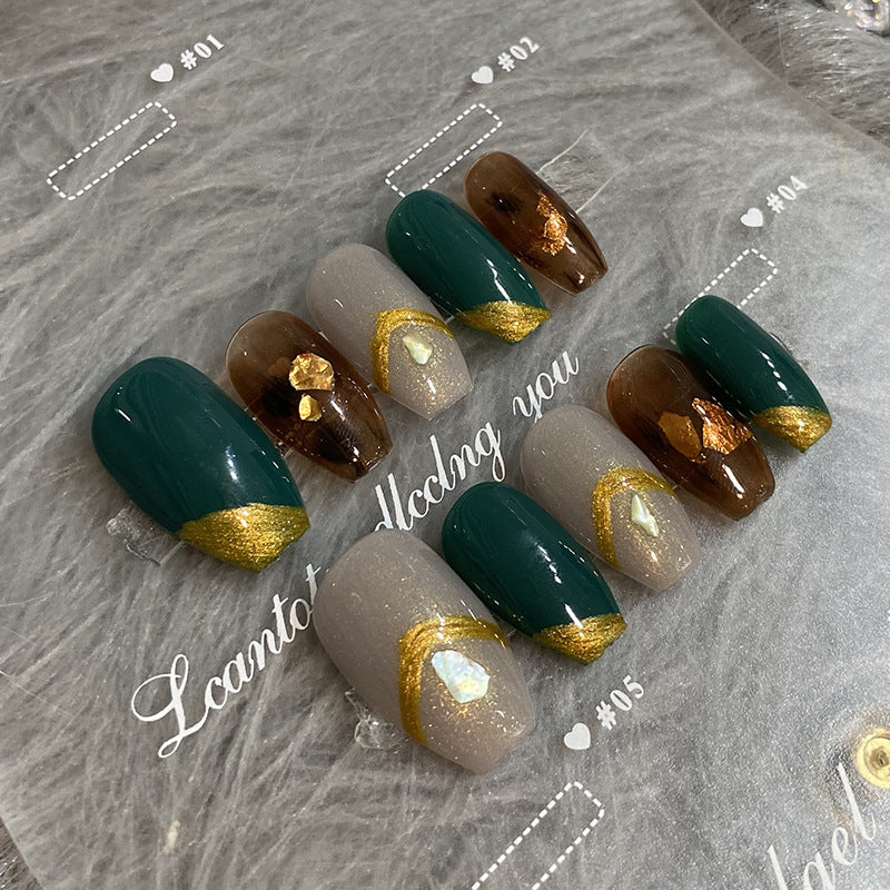 Designer: HuaHua.Handmade nails Press on Nails DIY Nail Art for woman girl Long Coffin green