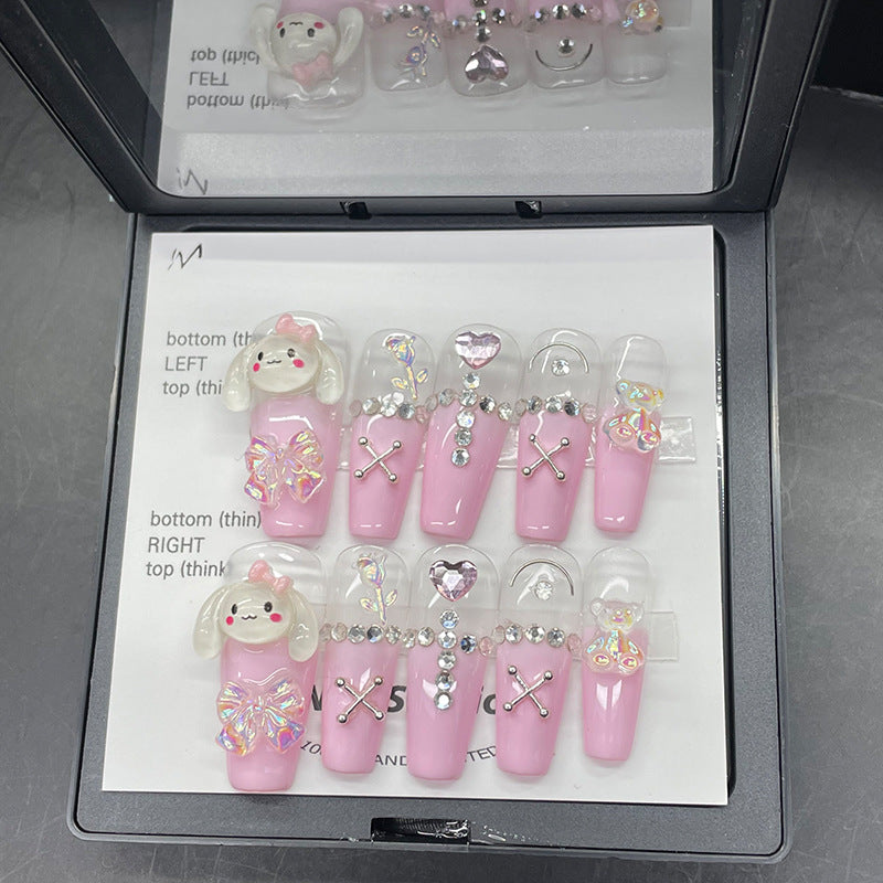 Designer: MeowMeow.Handmade Nail Designs Press on Nails DIY  Nail Art for woman girl Long Coffin pink