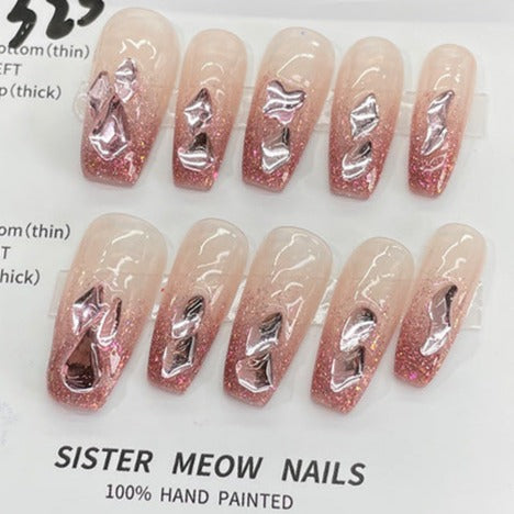 Designer: MeowMeow.Handmade Nail Designs Press on Nails DIY  Nail Art for woman girl Long Coffin pink