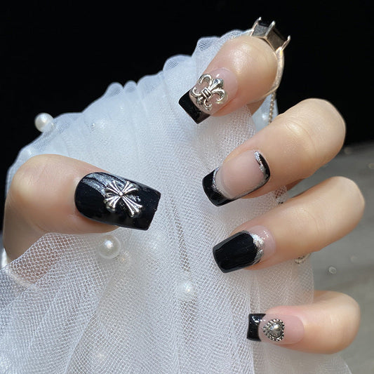 Designer: HuaHua.Handmade nails Press on Nails DIY Nail Art for woman girl Long Square pink black