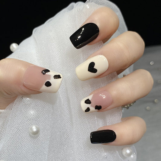 Designer: HuaHua.Handmade nails Press on Nails DIY Nail Art for woman girl Long Coffin black
