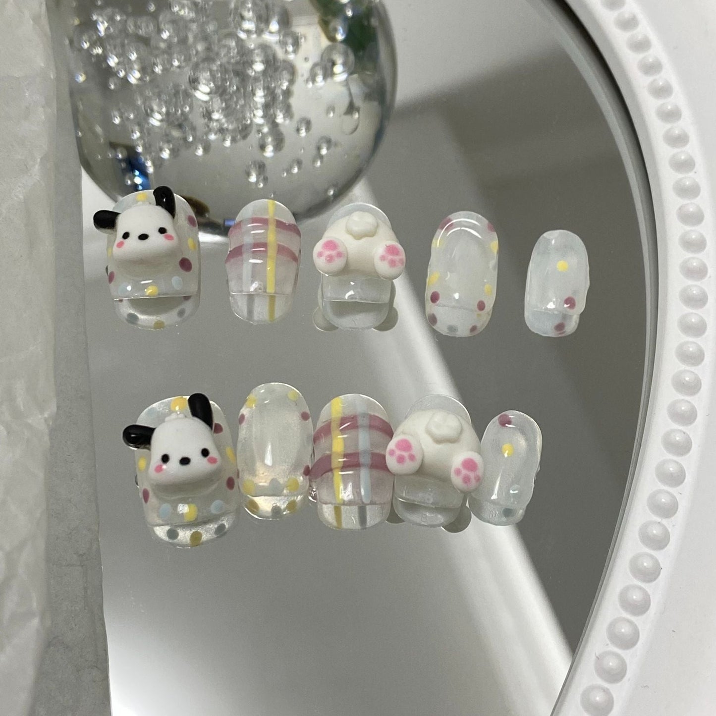 Designer: MaoMao.24148 Handmade Nail Designs Press on Nails DIY  Nail Art for woman girl Short Square white  Cartoon