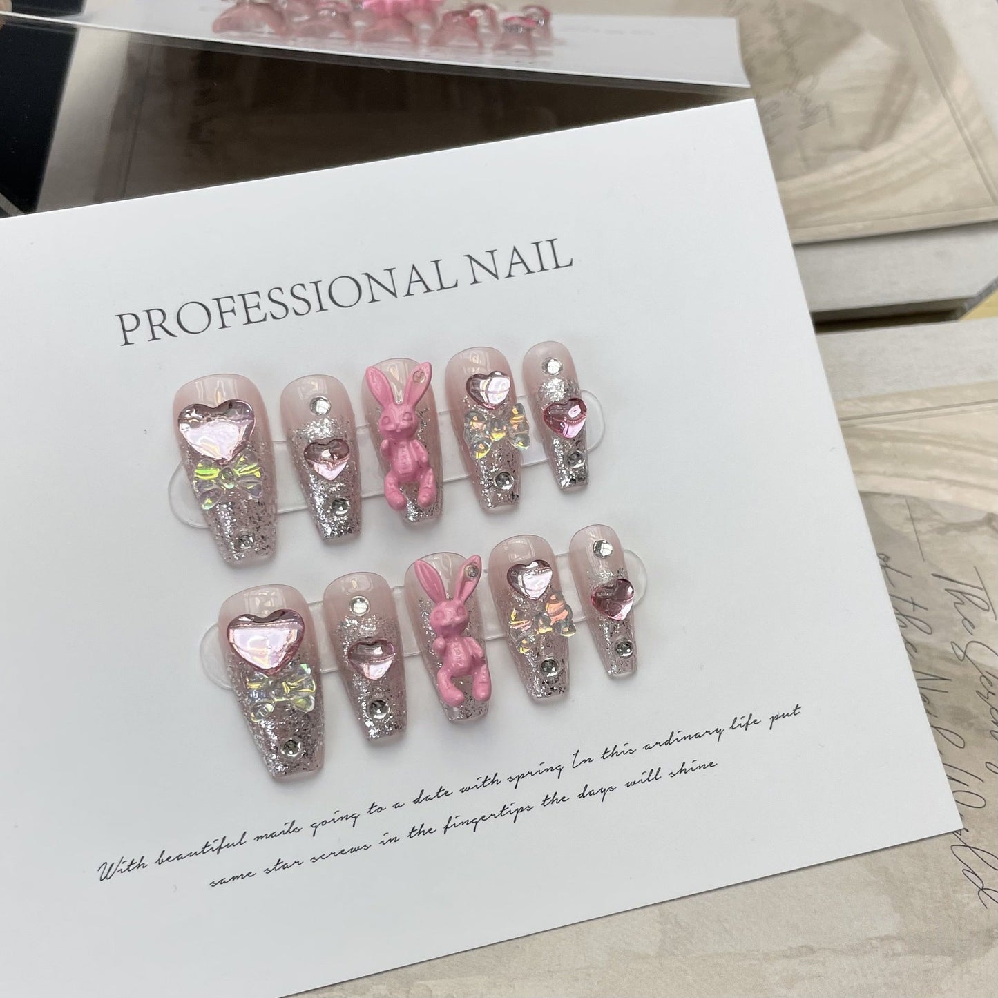 Designer: ManMan Handmade nails Press on Nails DIY Nail Art for woman girl Long Coffin pink