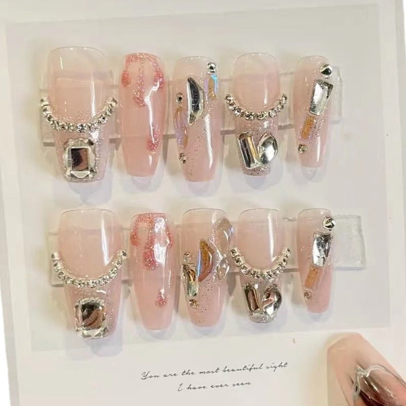 Designer: ManMan Handmade nails Press on Nails DIY Nail Art for woman girl Long Coffin pink