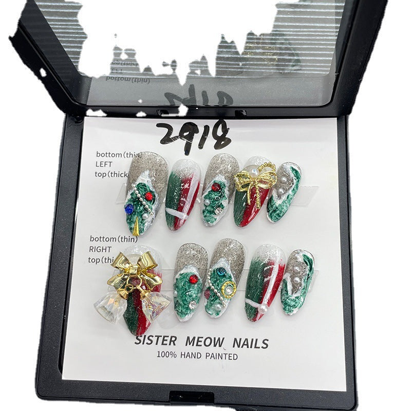 Designer: MeowMeow.Handmade Nail Designs Press on Nails DIY  Nail Art for woman girl Long Coffin green