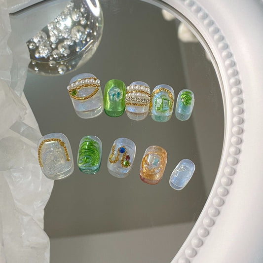 Designer: MaoMao.Handmade Nail Designs Press on Nails DIY  Nail Art for woman girl
