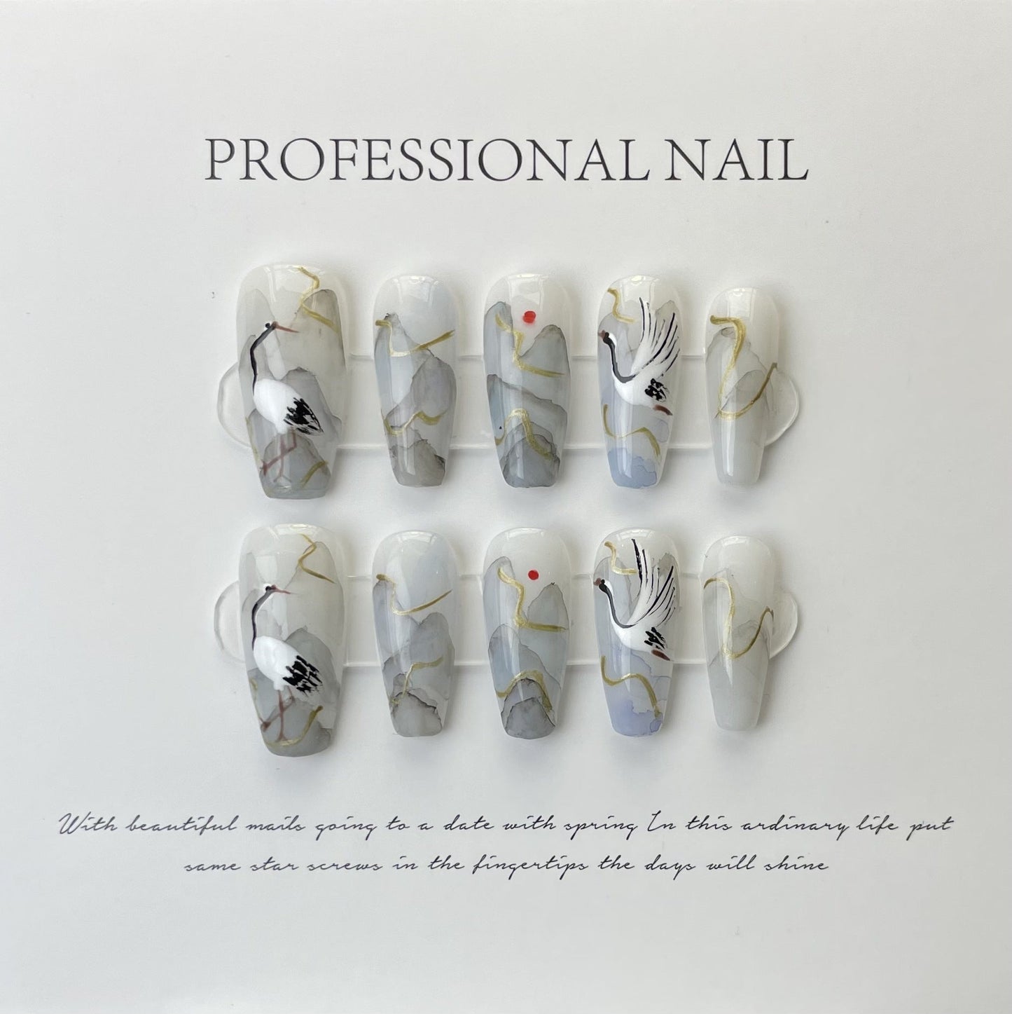 Designer: ManMan Handmade nails Press on Nails DIY Nail Art for woman girl Long Coffin gray