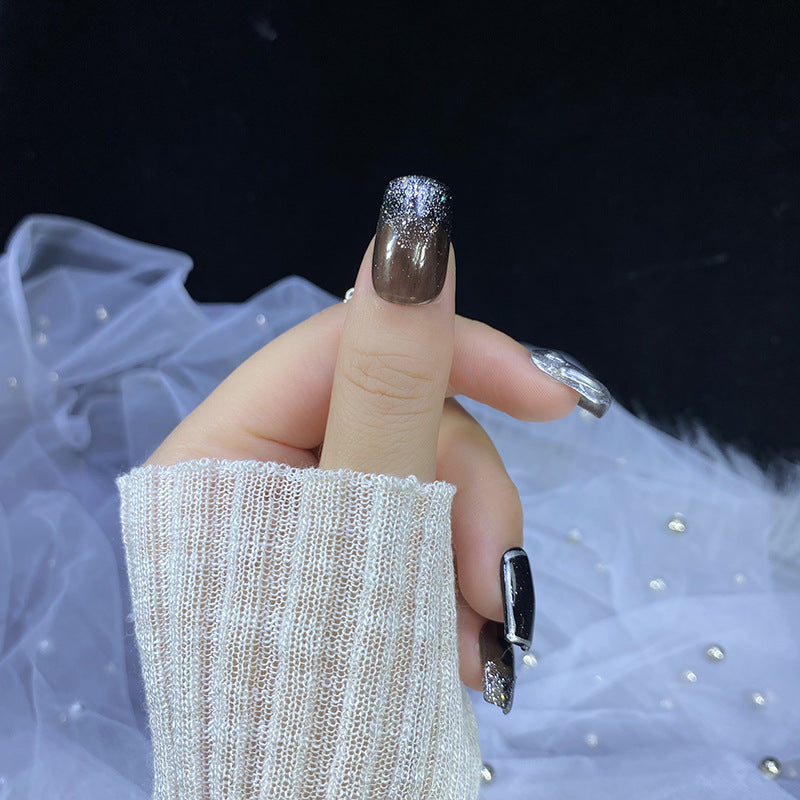 Designer: HuaHua.Handmade nails Press on Nails DIY Nail Art for woman girl Long Square black