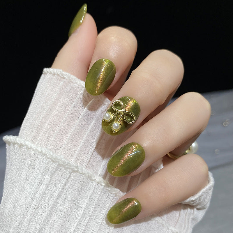 Designer: HuaHua.Handmade nails Press on Nails DIY Nail Art for woman girl Short Square green