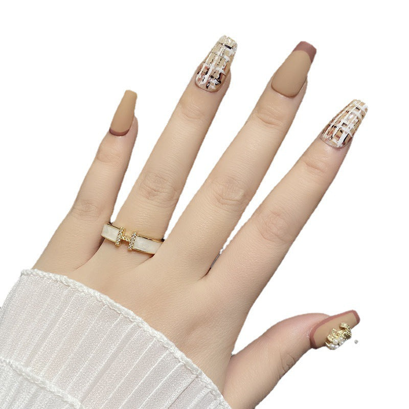 Designer: HuaHua.Handmade nails Press on Nails DIY Nail Art for woman girl Long Coffin brown
