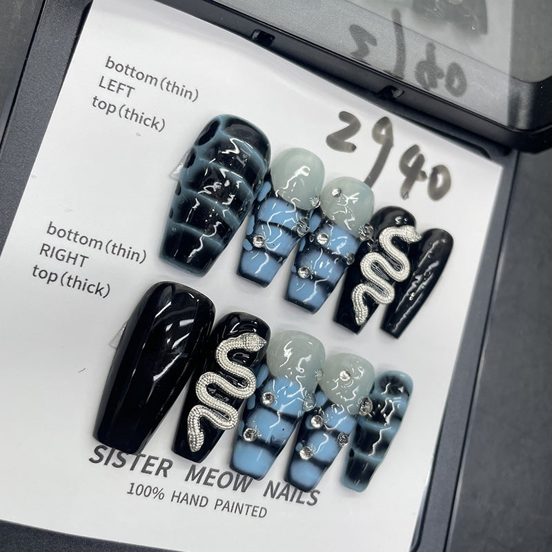 Designer: MeowMeow.Handmade Nail Designs Press on Nails DIY  Nail Art for woman girl Long Coffin black