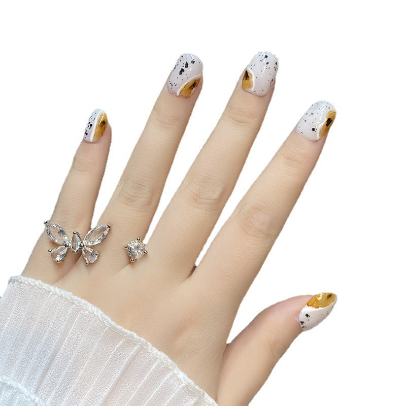 Designer: HuaHua.Handmade nails Press on Nails DIY Nail Art for woman girl Short Square white
