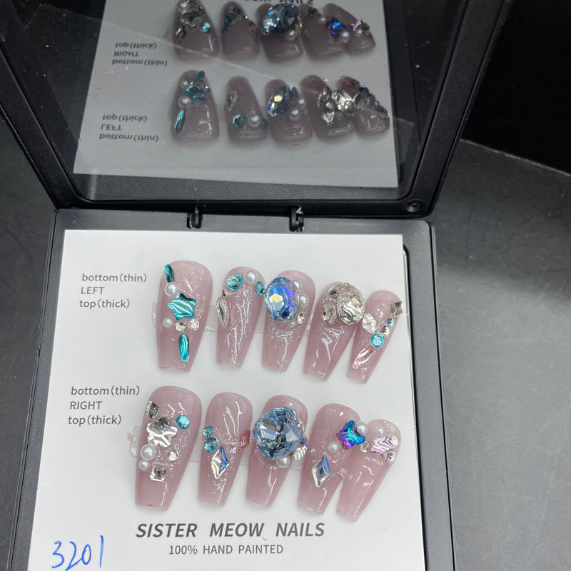 Designer: MeowMeow.Handmade Nail Designs Press on Nails DIY  Nail Art for woman girl Long Coffin pink