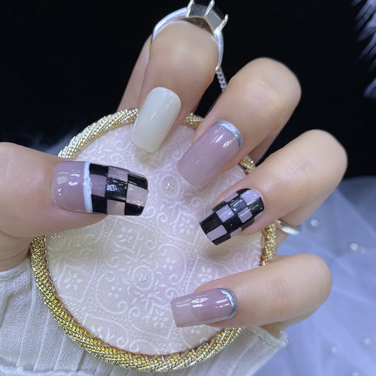 Designer: HuaHua.Handmade nails Press on Nails DIY Nail Art for woman girl Long Square pink