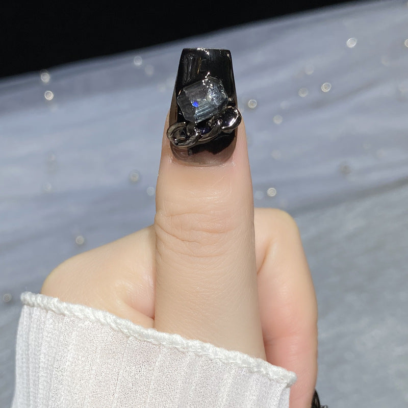 Designer: HuaHua.Handmade nails Press on Nails DIY Nail Art for woman girl Long Coffin black