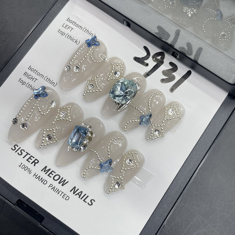 Designer: MeowMeow.Handmade Nail Designs Press on Nails DIY  Nail Art for woman girl Almond Long