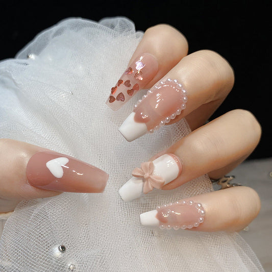 Designer: HuaHua.Handmade nails Press on Nails DIY Nail Art for woman girl Long Coffin pink