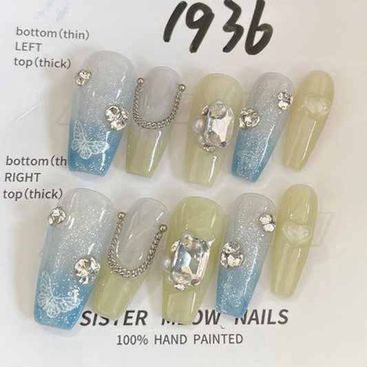 Designer: MeowMeow.Handmade Nail Designs Press on Nails DIY  Nail Art for woman girl Long Coffin