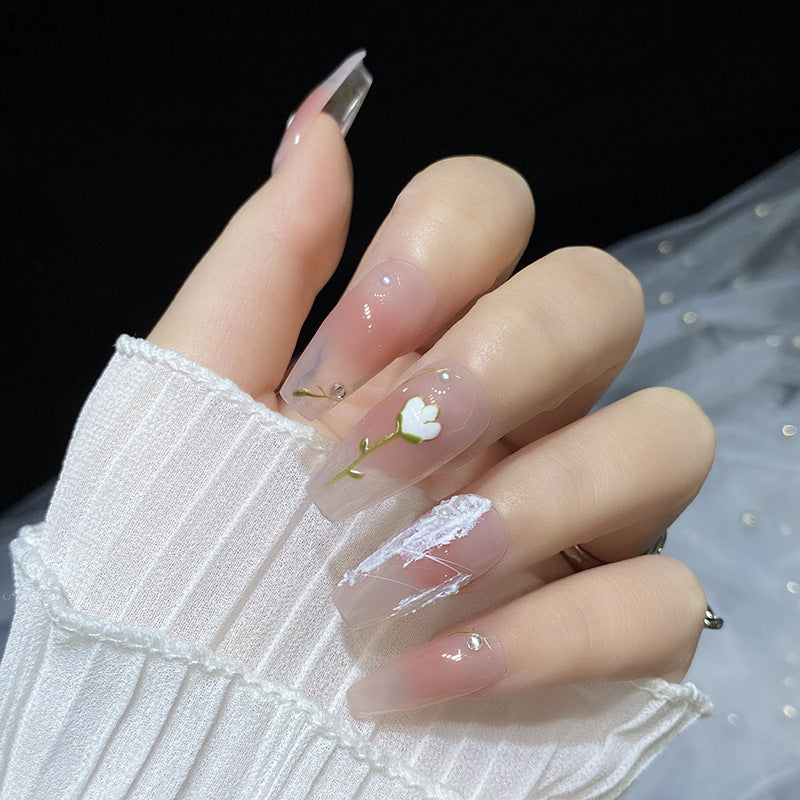 Designer: HuaHua.Handmade nails Press on Nails DIY Nail Art for woman girl Long Coffin pink