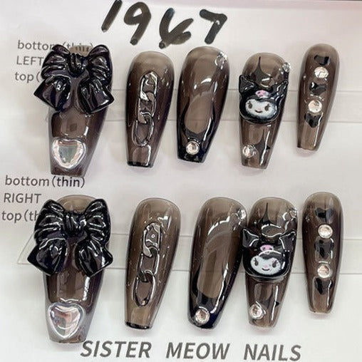 Designer: MeowMeow.Handmade Nail Designs Press on Nails DIY  Nail Art for woman girl Long Coffin black