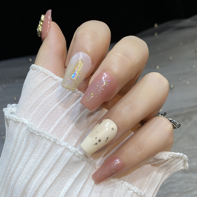 Designer: HuaHua.Handmade nails Press on Nails DIY Nail Art for woman girl Long Coffin pink
