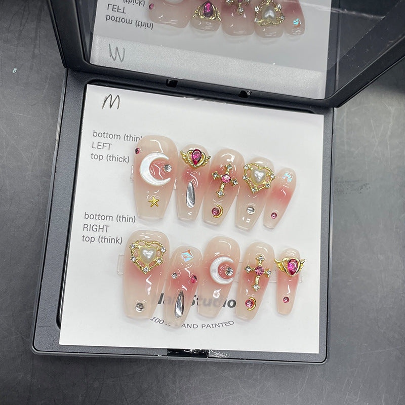 Designer: MeowMeow.2951 Handmade Nail Designs Press on Nails DIY  Nail Art for woman girl  Long Coffin pink