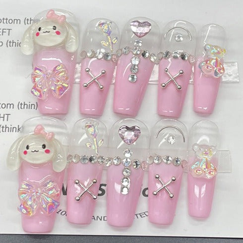 Designer: MeowMeow.Handmade Nail Designs Press on Nails DIY  Nail Art for woman girl Long Coffin pink