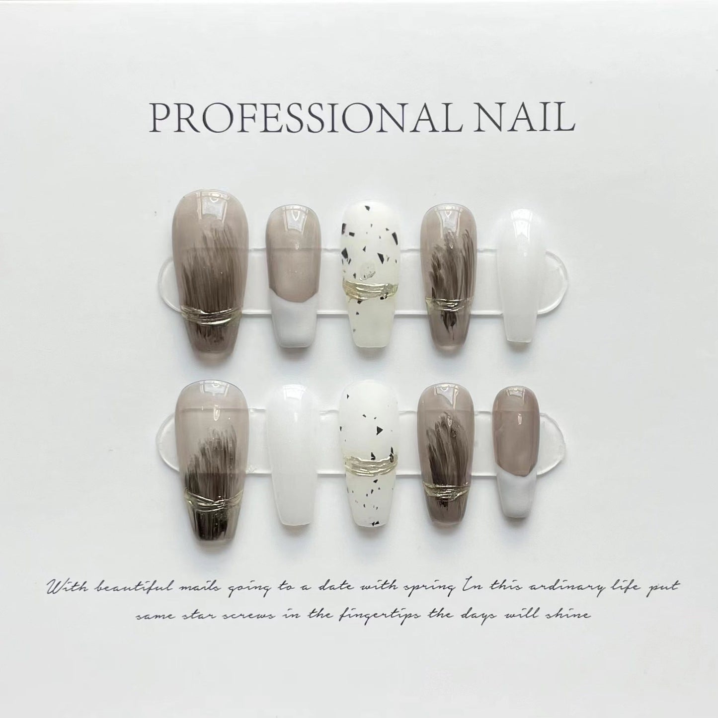 Designer: ManMan Handmade nails Press on Nails DIY Nail Art for woman girl Long Coffin gray