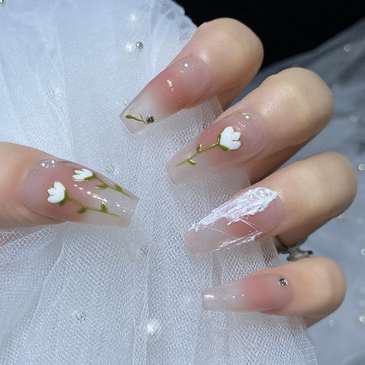 Designer: HuaHua.Handmade nails Press on Nails DIY Nail Art for woman girl Long Coffin pink