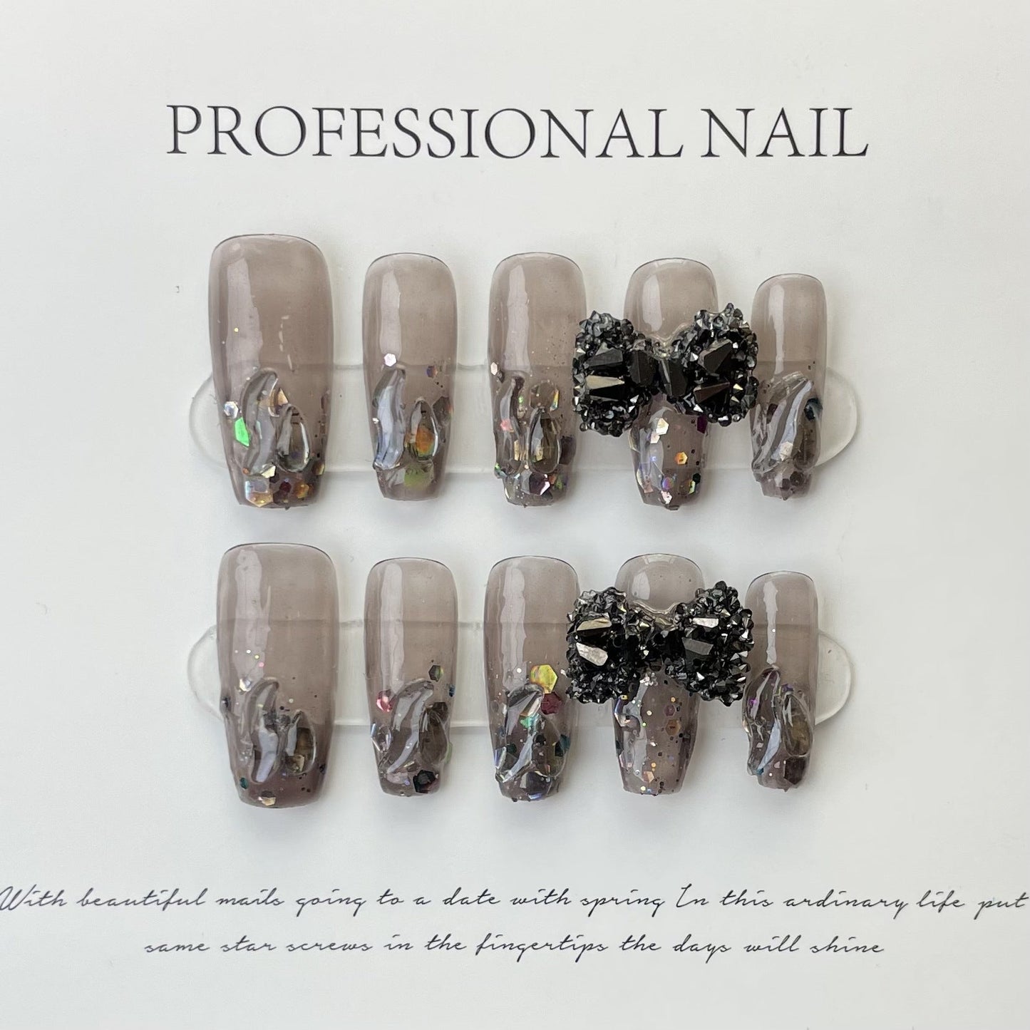 Designer: ManMan Handmade nails Press on Nails DIY Nail Art for woman girl Long Coffin gray
