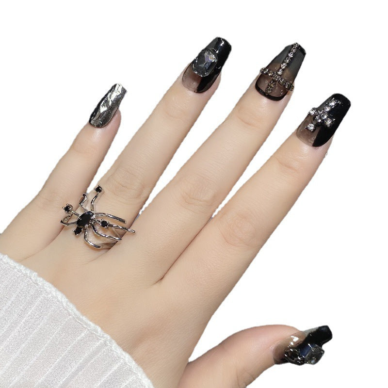 Designer: HuaHua.Handmade nails Press on Nails DIY Nail Art for woman girl Long Coffin black