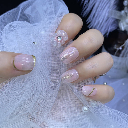 Designer: HuaHua.Handmade nails Press on Nails DIY Nail Art for woman girl Short Square pink