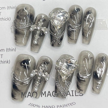 Designer: MeowMeow.Handmade Nail Designs Press on Nails DIY  Nail Art for woman girl Long Coffin black
