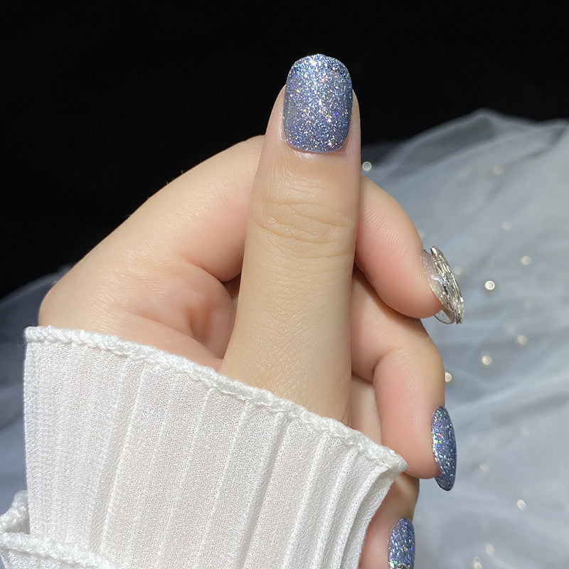 Designer: HuaHua.Handmade nails Press on Nails DIY Nail Art for woman girl Short Square blue