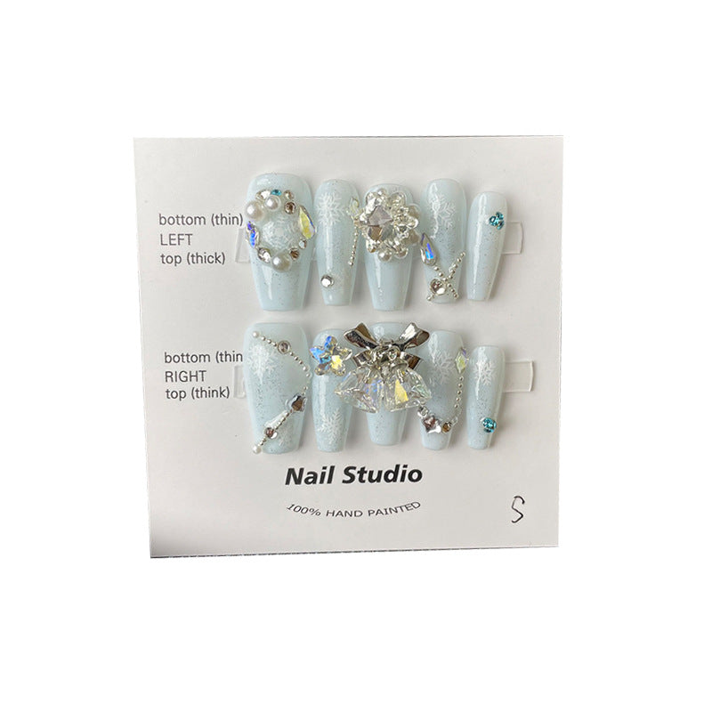 Designer: MeowMeow.2956 Handmade Nail Designs Press on Nails DIY  Nail Art for woman girl Long Coffin blue