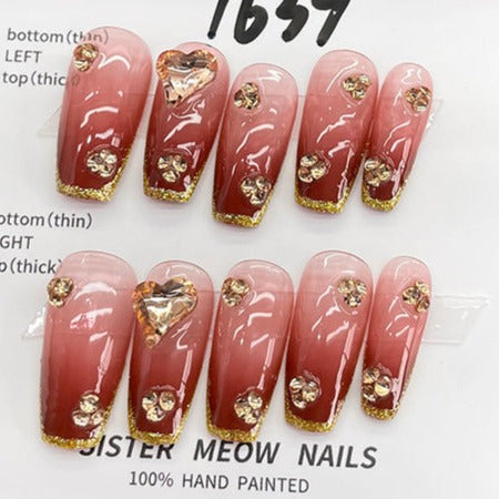 Designer: MeowMeow.Handmade Nail Designs Press on Nails DIY  Nail Art for woman girl Long Coffin red