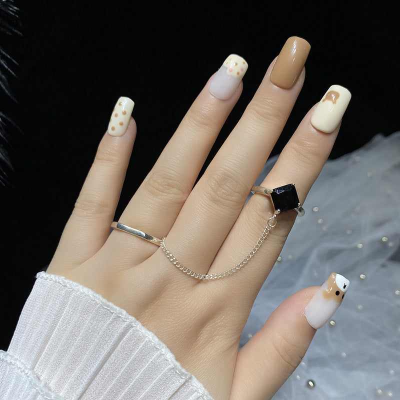 Designer: HuaHua.Handmade nails Press on Nails DIY Nail Art for woman girl Long Square white