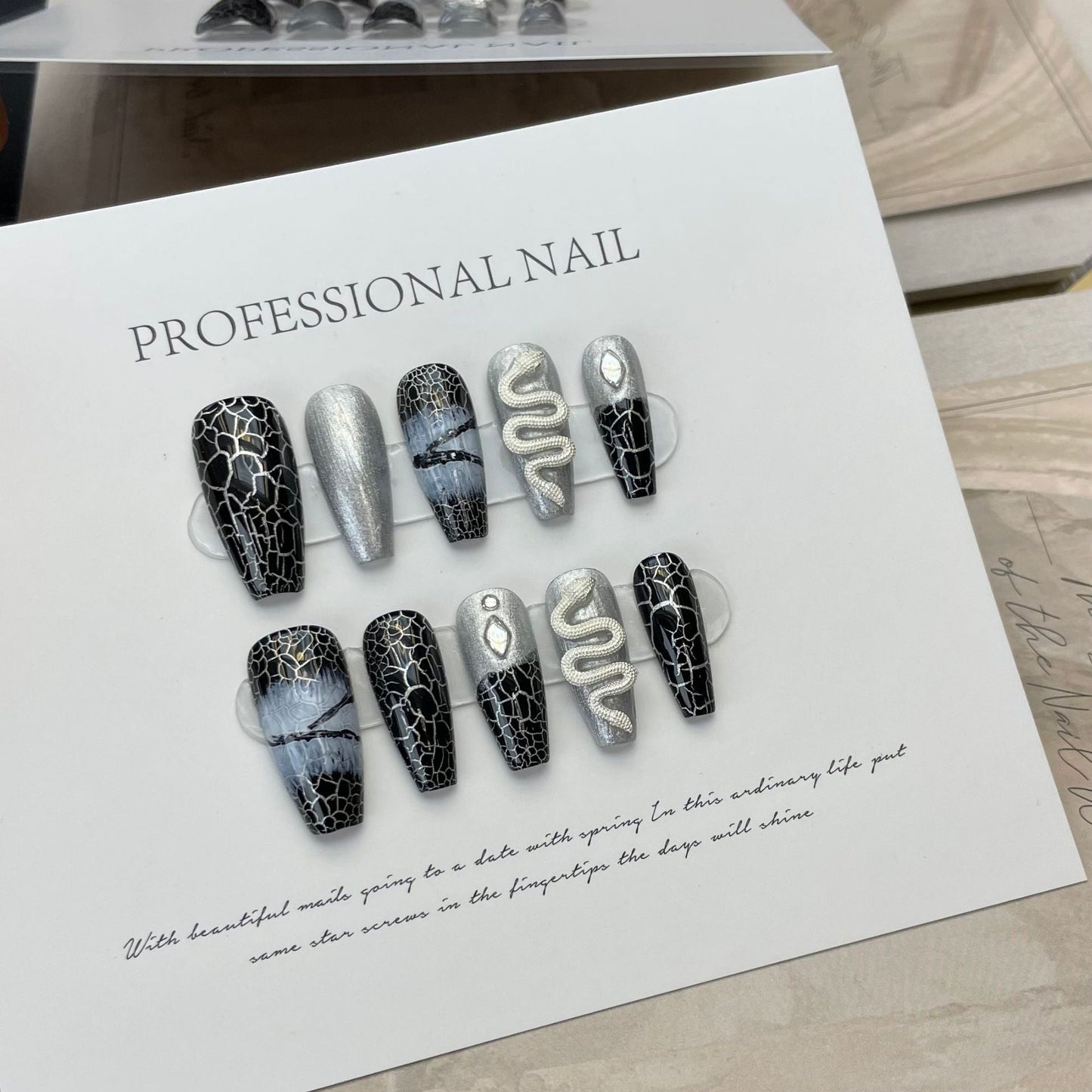 Designer: ManMan Handmade nails Press on Nails DIY Nail Art for woman girl Long Coffin black